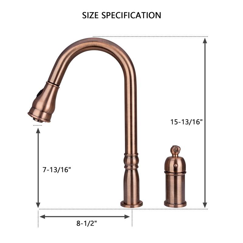 Copper Kitchen Faucet with in-Deck Handle, Single Level Handle and Pull Down Sprayer