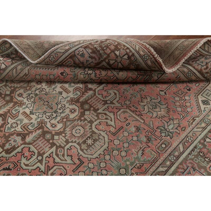 Geometric Tabriz Persian Vintage Area Rug Handmade Pink Wool Carpet - 6'5"x 9'8"