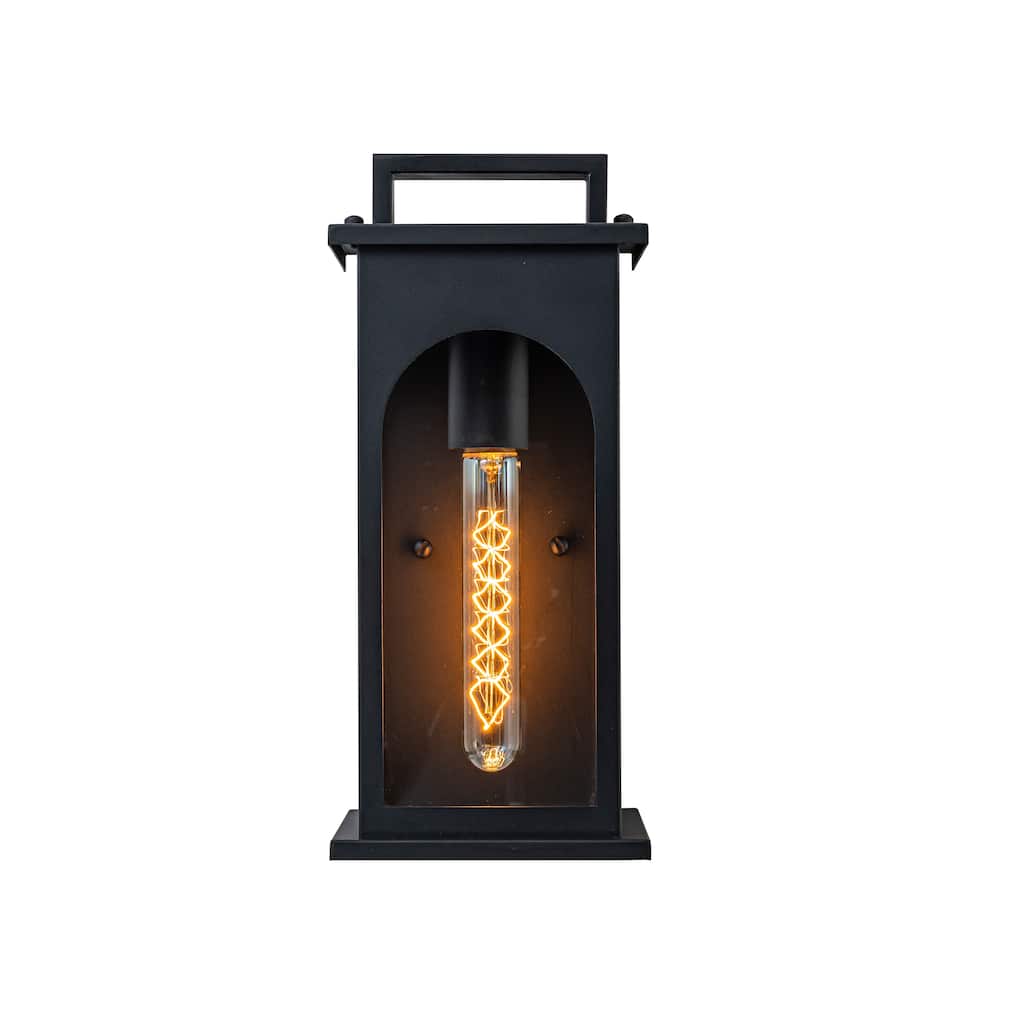 1-Light Modern 13 Inch Outdoor Wall Lantern Black Exterior Sconce with Clear Tempered Glass for Front Door Porch Light - W6‘’
