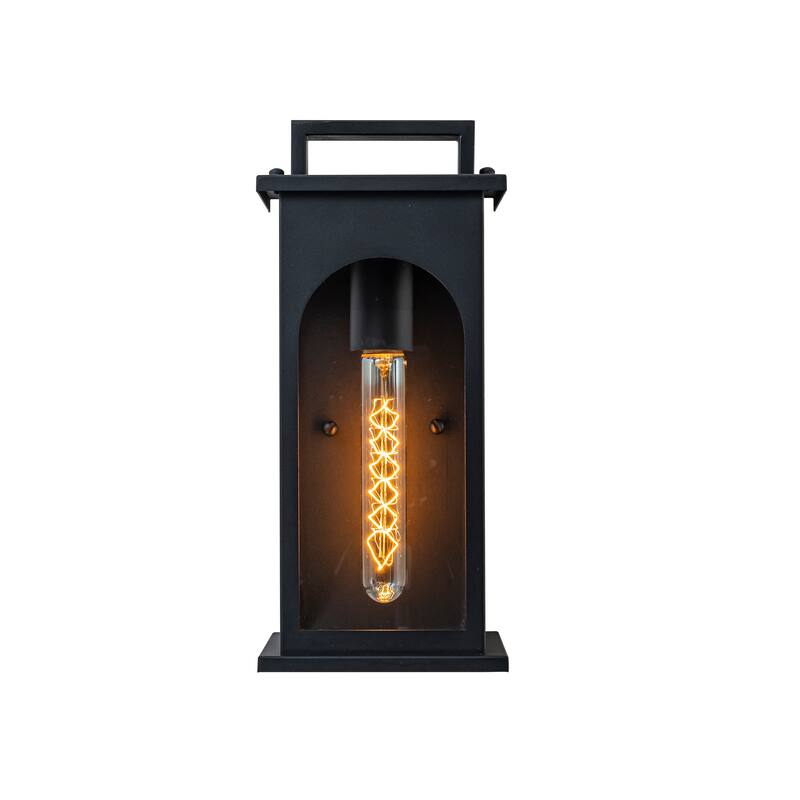 1-Light Modern 13 Inch Outdoor Wall Lantern Black Exterior Sconce with Clear Tempered Glass for Front Door Porch Light - W6‘’ - W6‘’ - Black