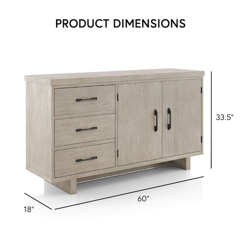 Furniture of America Yetaria Modern Farmhouse Natural Wood 3-Drawer Server with Doors