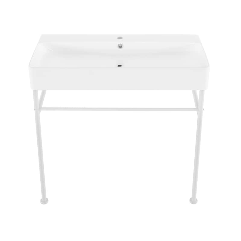 Charme 36 Ceramic Console Sink White Basin Matte White Legs - 36" x 16" 35"