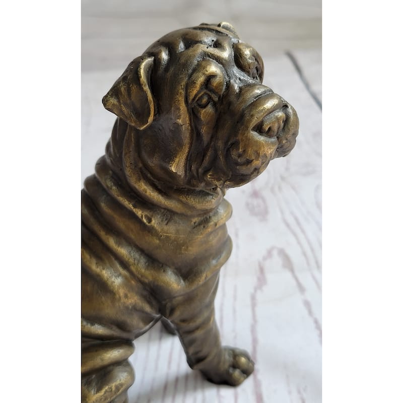 Shar Pei Wrinkly Puppy Imitative Dog Bronze Metal Figure Figurine Sculpture Signed Art 6.5 Inches X 6 Inches