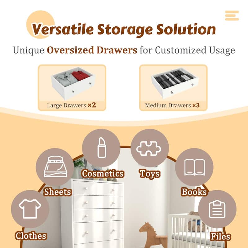 VEIKOUS 31.5''W 5-Drawer Chest of Dresser Storage Clothes Organizer for Bedroom