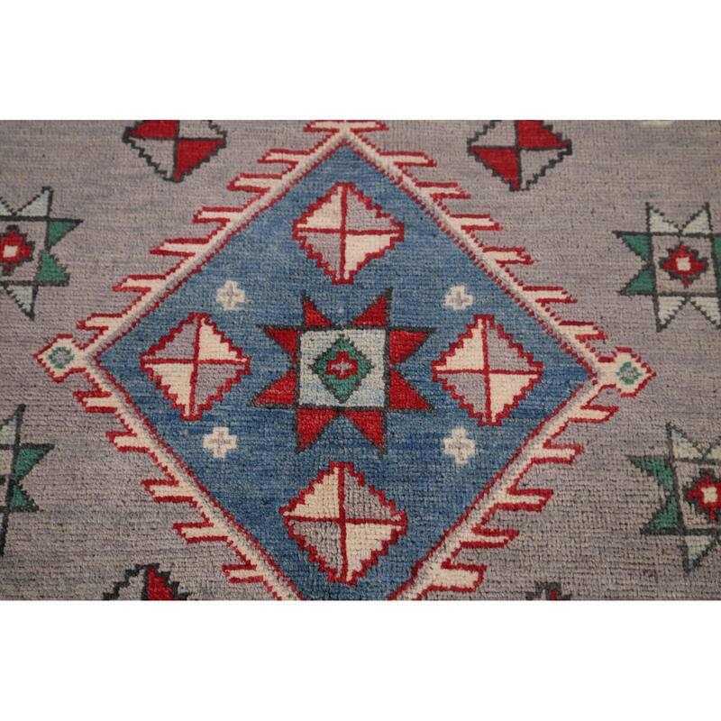 Hand Knotted Oriental 100% Wool Carpet Traditional Geometric Greys & Charcoal Kazak Area Rug - 6' 0'' X 4' 2''