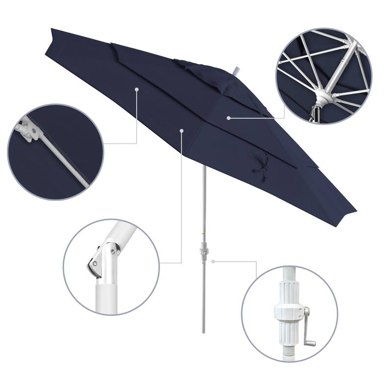 California Umbrella 11' Sun Master Patio Umbrella White Aluminum Pole Fiberglass Ribs Crank Lift Tilt, Olefin
