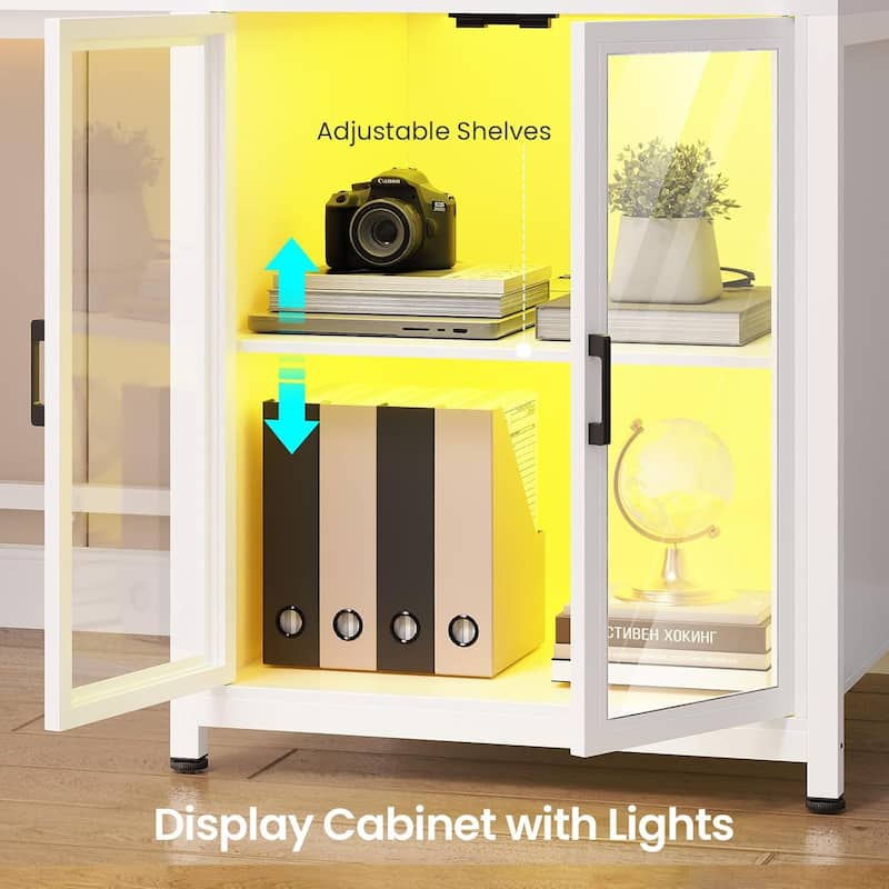 L Shaped Gaming Desk Drawers Computer Desk with Display Cabinet