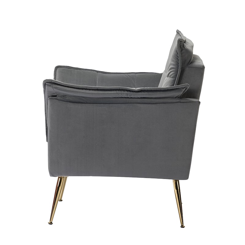 1ida Modern Velvet Tufted Padded Cushion Armchair with Golden Metal Legs by HULALA HOME