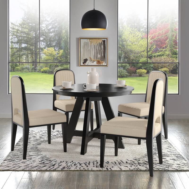 Harstad 42"-60" Extendable Round Dining Set with Channel Stitching Upholstered Chairs by iNSPIRE Q Modern