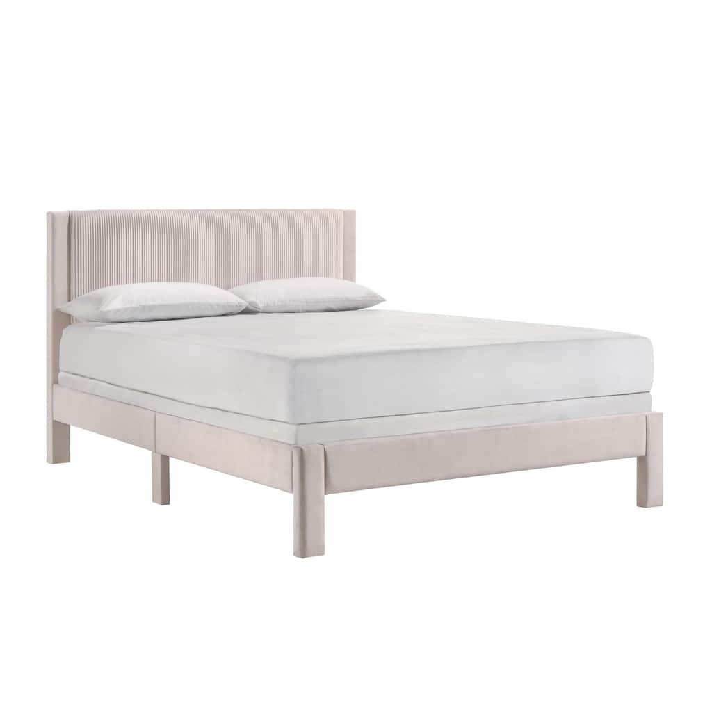 Cery Queen Size Platform Bed, Pink Upholstery, Textured Headboard