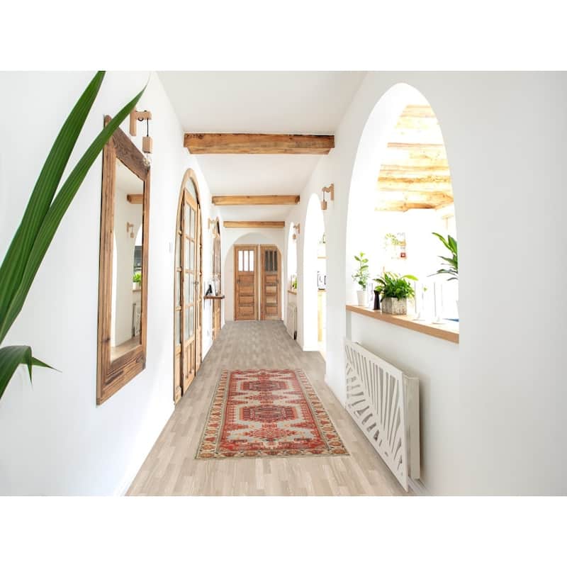 Geometric Viss Indian Runner Rug Hand-Knotted Beige Wool Carpet - 2'6"x 7'11"