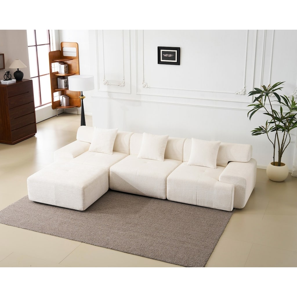120.47" Modular Corduroy Boneless Sectional Sofa with Movable Ottoman