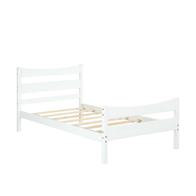 Pine Wood Twin Size Platform Bed Frame with Slat Support and Headboard-Footboard - White