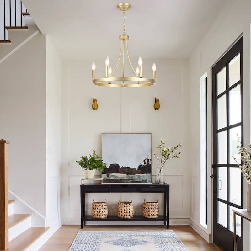 6-Light Farmhouse Chandelier, Modern Wagon Wheel Chandelier for Dining Room Living Room Bedroom Kitchen