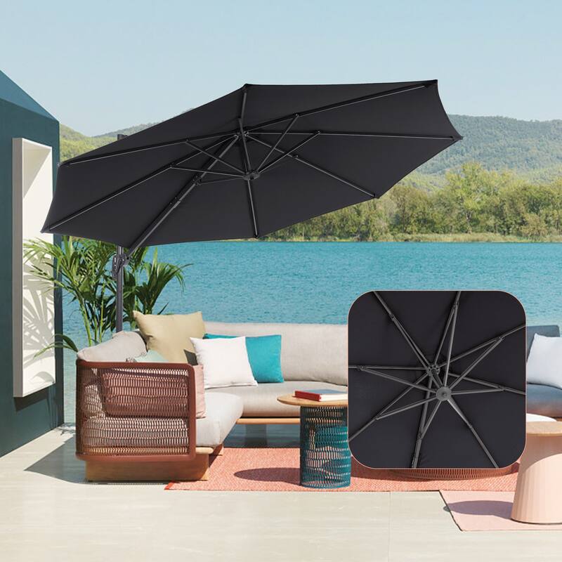 LIVOOSUN 11FT Cantilever Patio Umbrella 240g Solution-Dyed Fabric