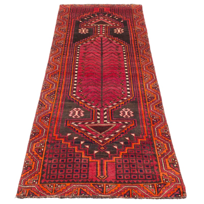 ECARPETGALLERY Hand-knotted Melis Vintage Burgundy Wool Rug - 3'7 x 10'1