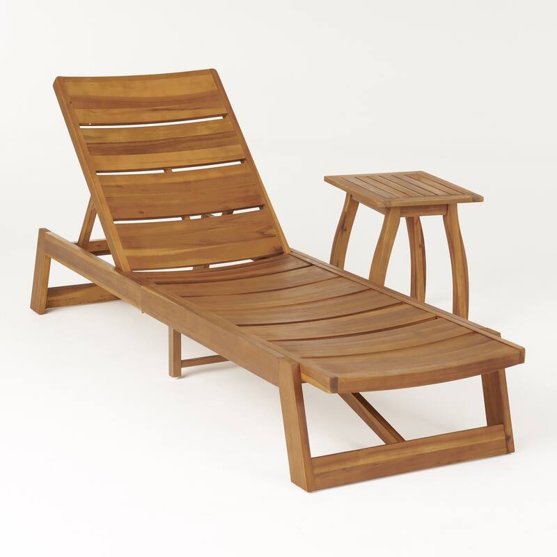 Mahalo Outdoor 2 Piece Acacia Wood Chaise Lounge Set with Side Table by Christopher Knight Home