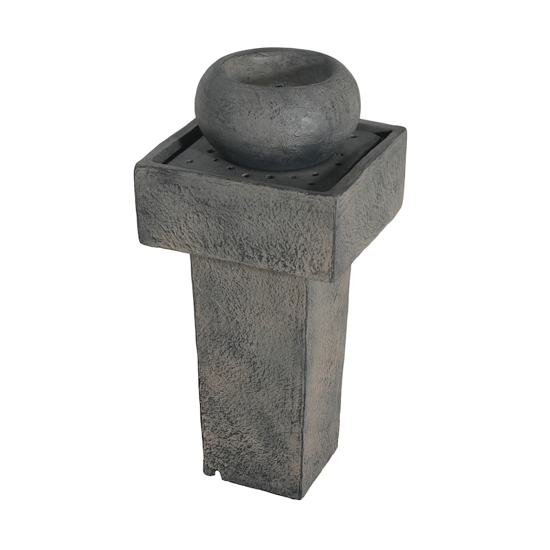 25.59"H Minimalist Concrete Column Fountain-LED-Lit Modern Outdoor Oasis, Durable Landscape Feature for Patio, Porch