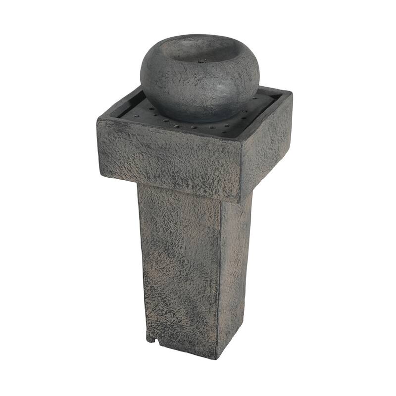 Roomfitters 25.5" Minimalist Modern Column Outdoor Fountain with LED Lights, Concrete Tiered Water Curtain for Patio, Gray