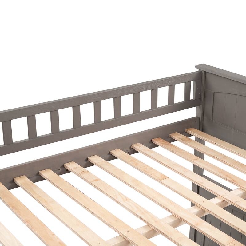 Full Over Full Bunk Bed with Trundle, Pine Wood Frame, Space-Saving Design