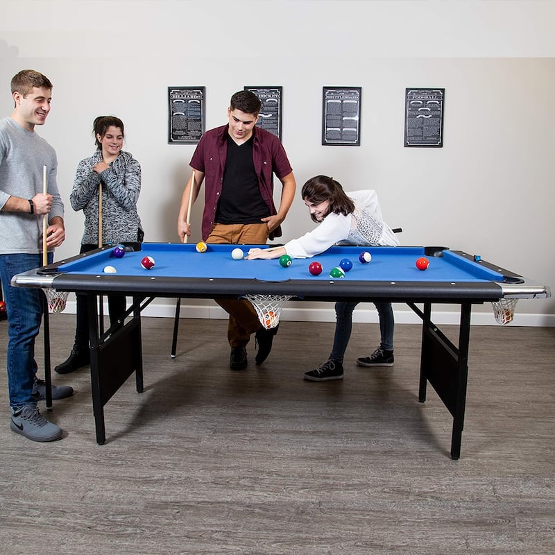 65.7"L Portable Pool Table, Billiard Table, Includes Balls, Cues - 5.6FT