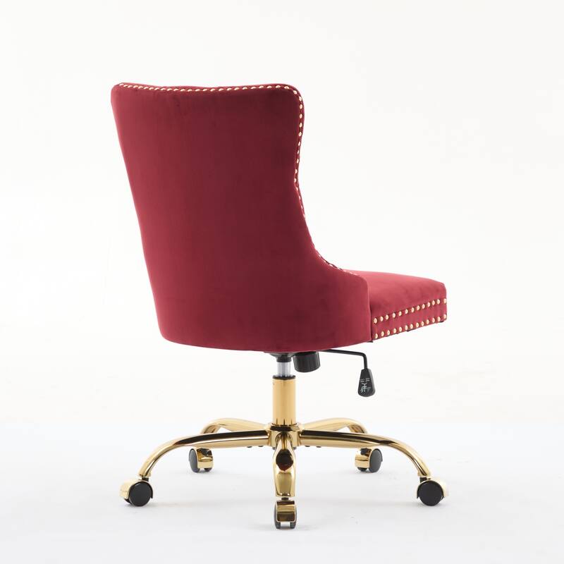 Velvet Swivel Office Chair with Wheels, Tufted Button Home Office Chair, Adjustable Vanity Chair with Metal Base