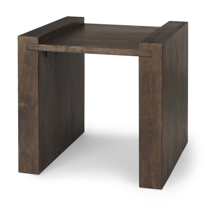 HomeRoots 22" Espresso and Brown Solid Wood and Wood Tray Table - 22.00 in. x 22.25 in. x 23.00 in.