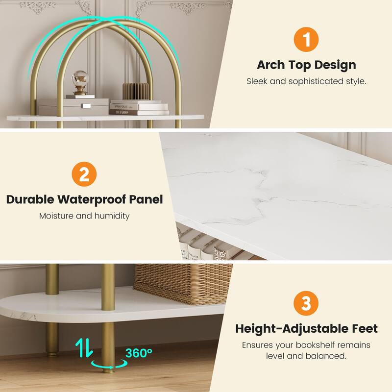 71" Bookshelf 5 Tier Bookcase Arched Display Racks Tall Bookshelf Freestanding Open Storage Shelf