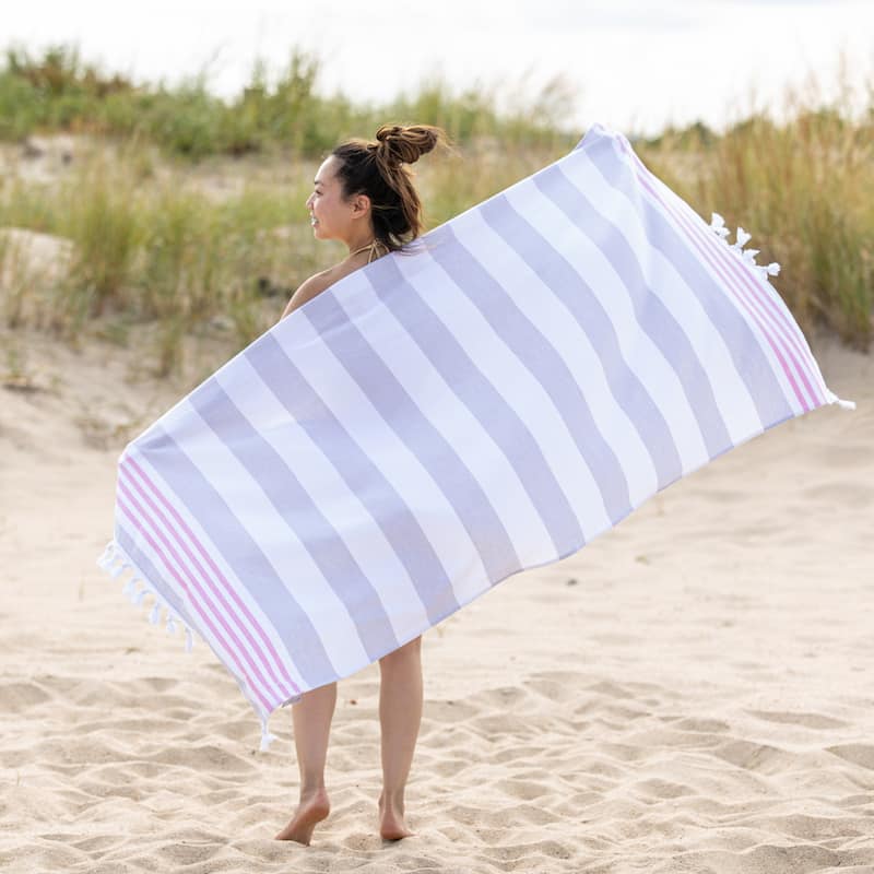 Superior Bahari Stripe Fouta Beach Towel with Tassels - 35" x 68"