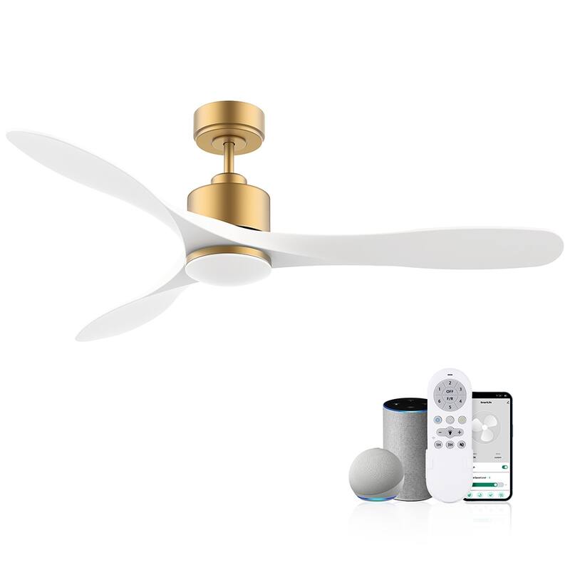 52 in. Smart Outdoor Indoor Gold White Ceiling Fans with LED Lights and Remote, Control with WiFi Alexa APP, High CFM - Gold+White