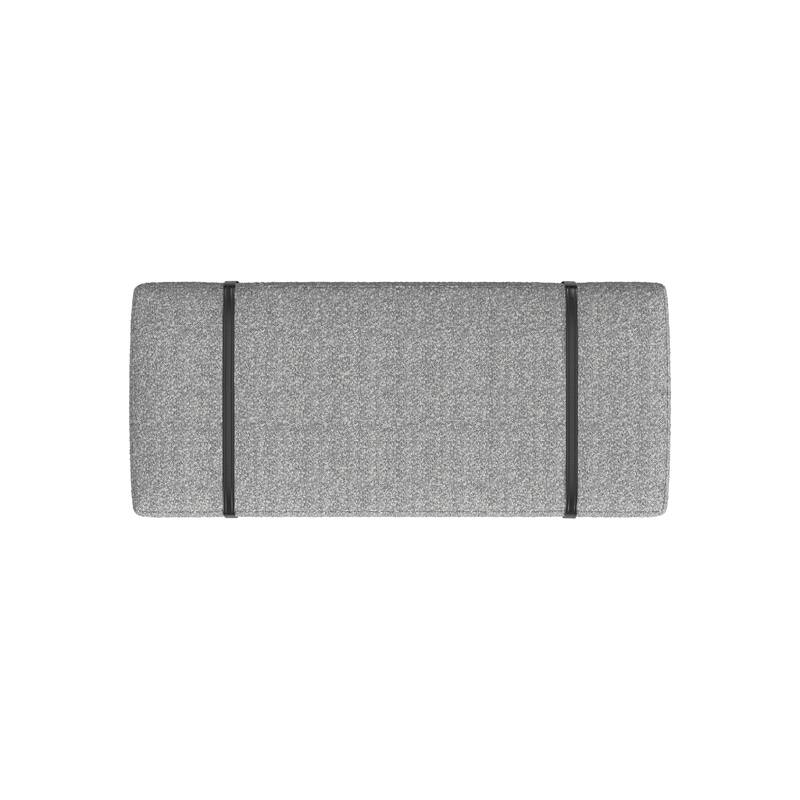 Bench, Black Metal Base, Gray Boucle and Yarn, Faux Leather, 46 Inch