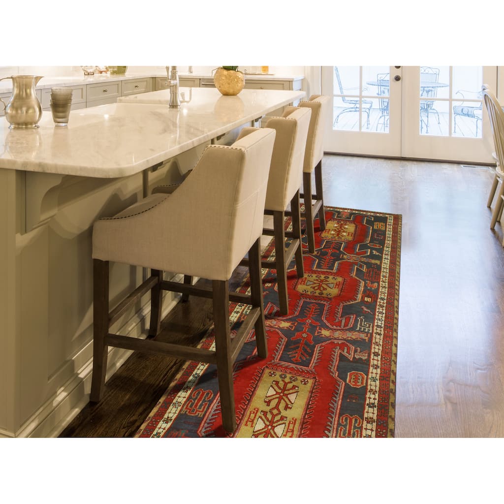 Fine Vintage Distressed Larry Navy/Red Runner - 3'5" x 9'11"