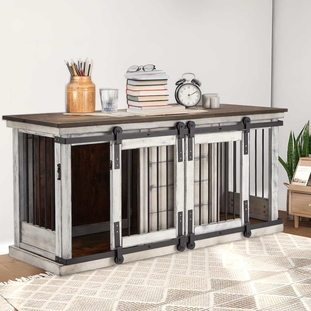 EROMMY Solid Wood Dog Crate Furniture, Indoor Dog Kennel with Sliding ...