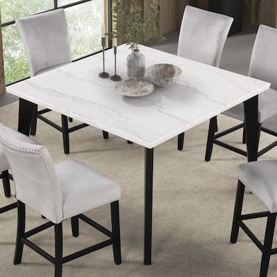 Furniture of America Fieny Modern Genuine White Marble Square 54-inch Counter Height Dining Table