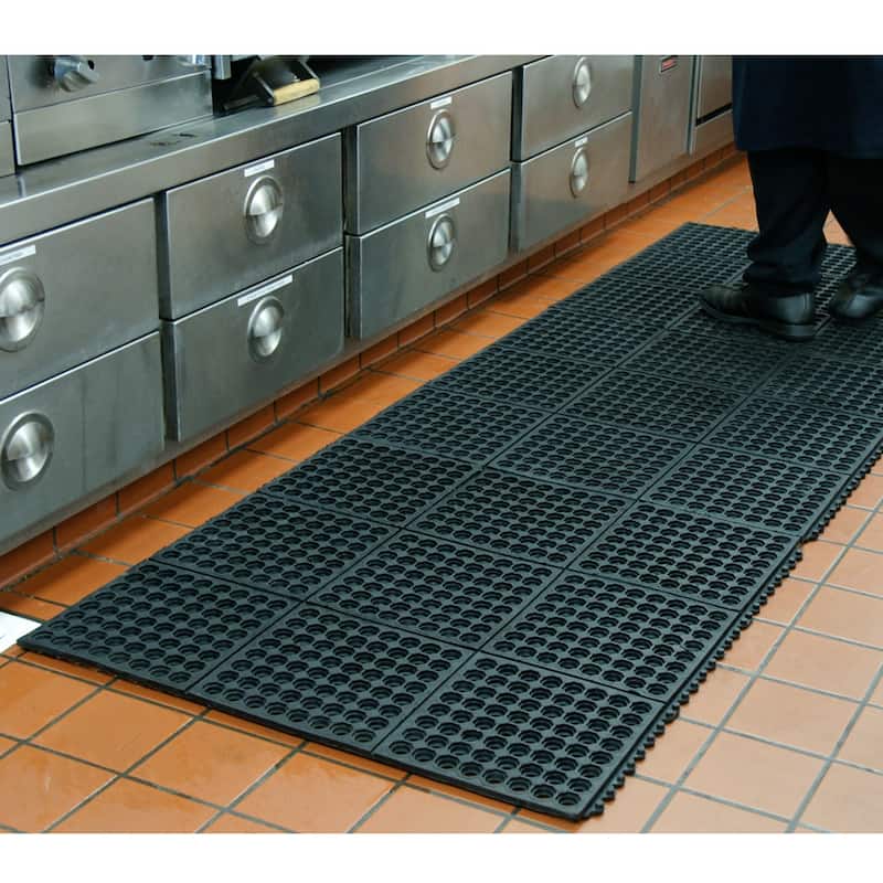 Rubber-Cal "Dura-Chef Interlock" Kitchen Mats - 5/8-inch x 3ft x 3ft - Black Rubber Matting - 4 Pack - 36 x 36