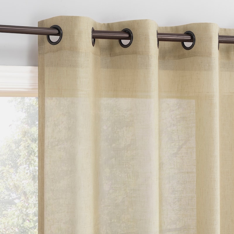 Archaeo Slub Textured Linen Blend Black Grommet Top Curtain, Single Panel - 52" x 84" - Sand