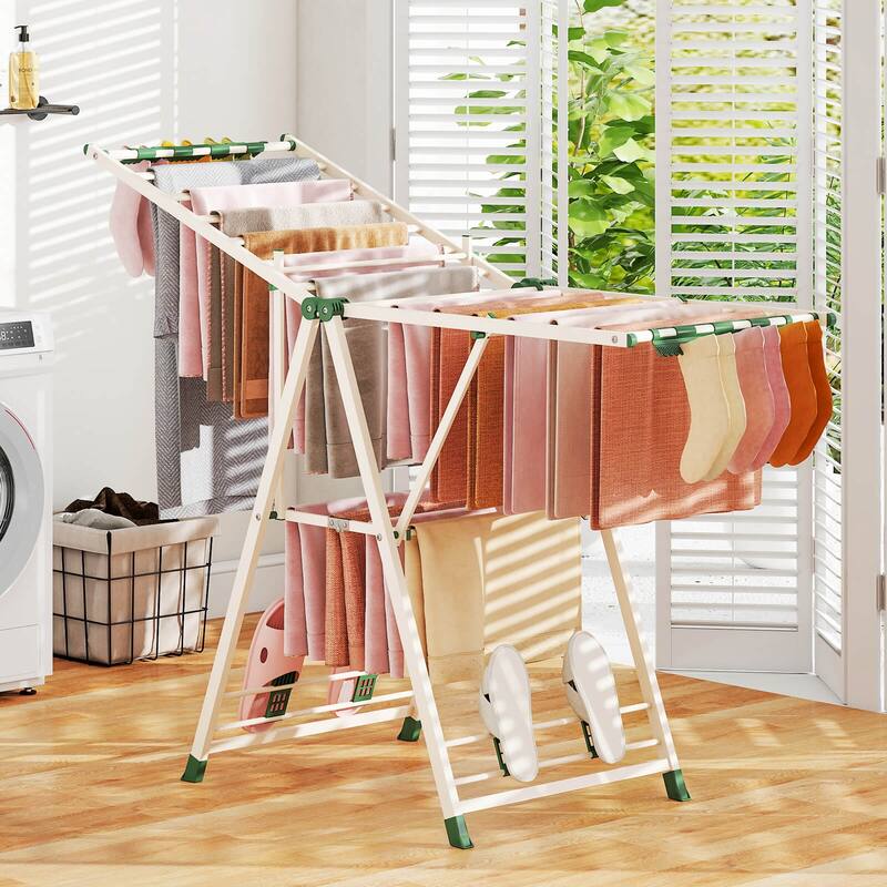 Costway Foldable Metal Laundry Drying Rack with Height Adjustable - See Details