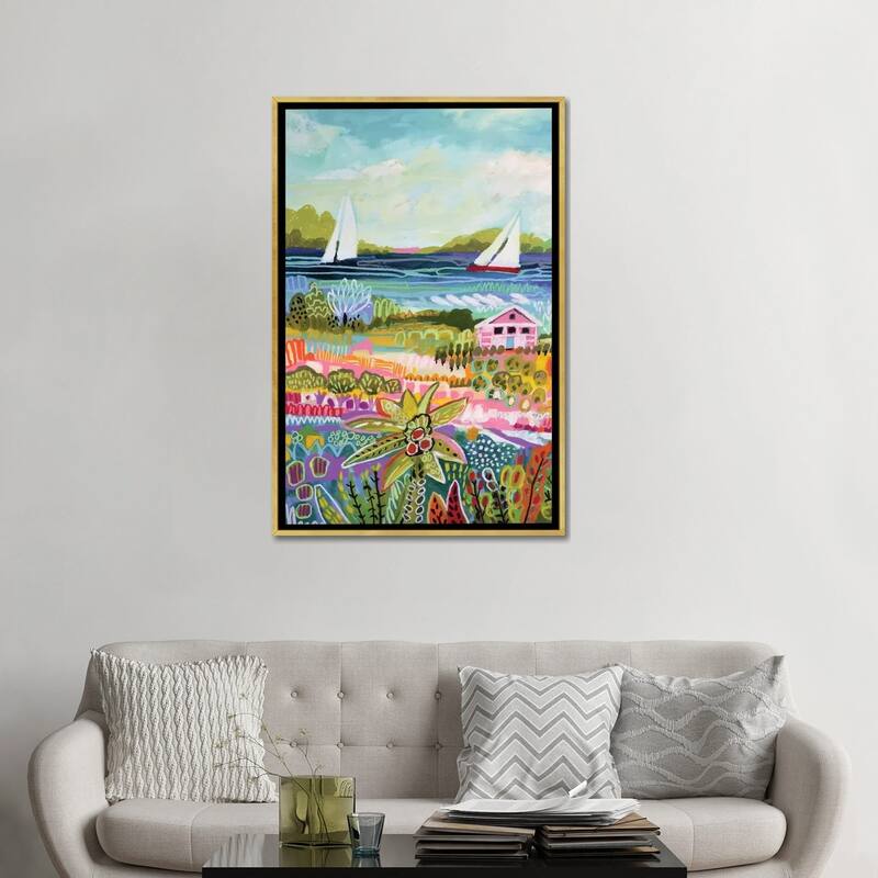 iCanvas "Two Sailboats And Cottage I" by Karen Fields Framed Canvas Print