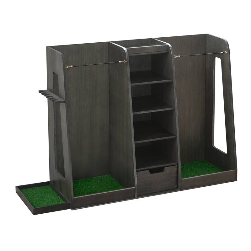 55.5"x16"x37" Wooden Golf Bag Storage Rack with Drawers - 2-Bag Organizer with Side Club Holders - 55.5" L x 16" W x 37" H