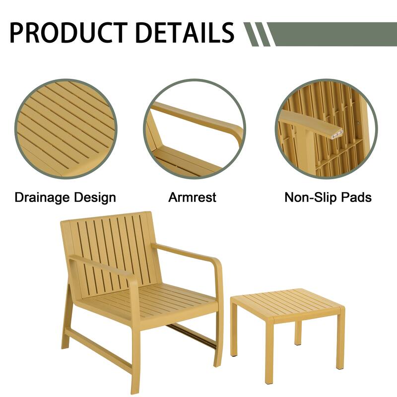 BNK Two-Piece PP Furniture set, 1 Chair & 1 Coffee Table, Indoor/Outdoor Use
