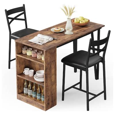 Modern Expandable Dining Table Set with 3 Storage