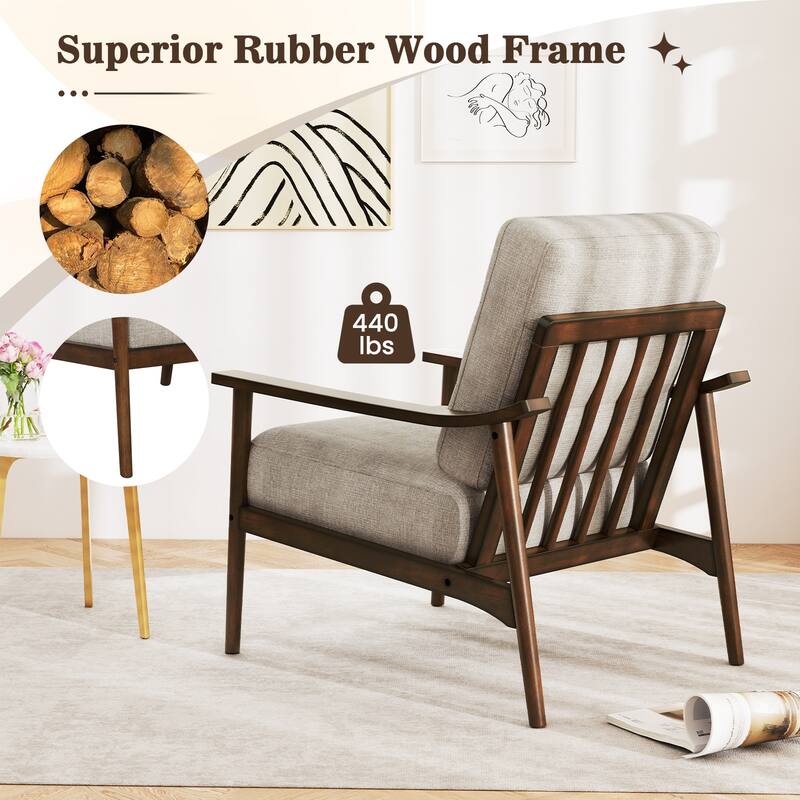 Gymax Modern Accent Chair Upholstered Leisure Armchair w/ Rubber Wood
