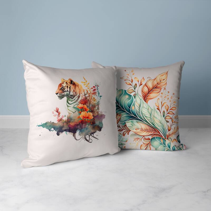 Tropical Tiger Trails Faux Suede Reversible Throw Pillow Ivory and Wintergreen