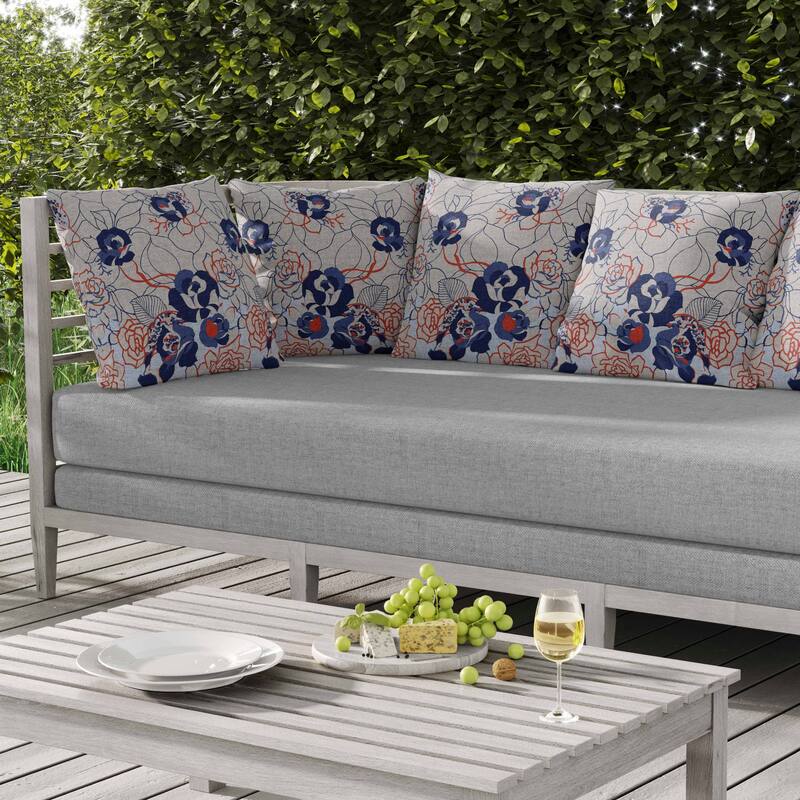Regal Rose Retreat Indoor/Outdoor Reversible Throw Pillow Silver and Blue