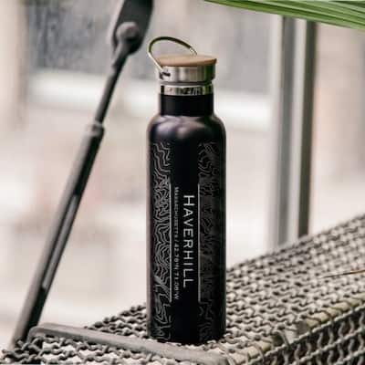 Haverhill - Massachusetts Map Bottle with Bamboo Top in Matte Black by ...