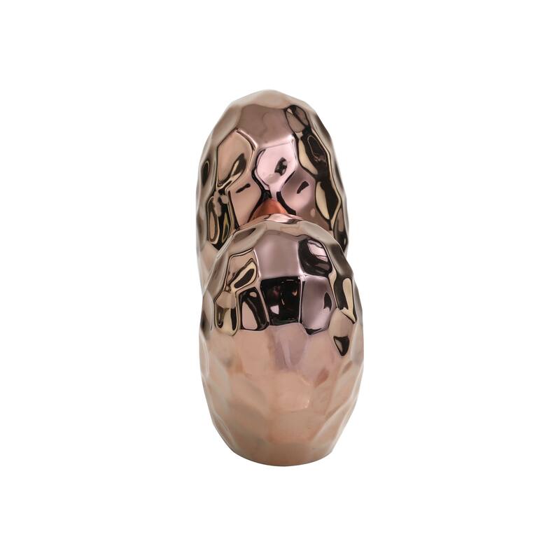 Rose Gold Ceramic Dimensional Angled Origami Inspired Heart Decorative Sculpture with Faceted Exterior