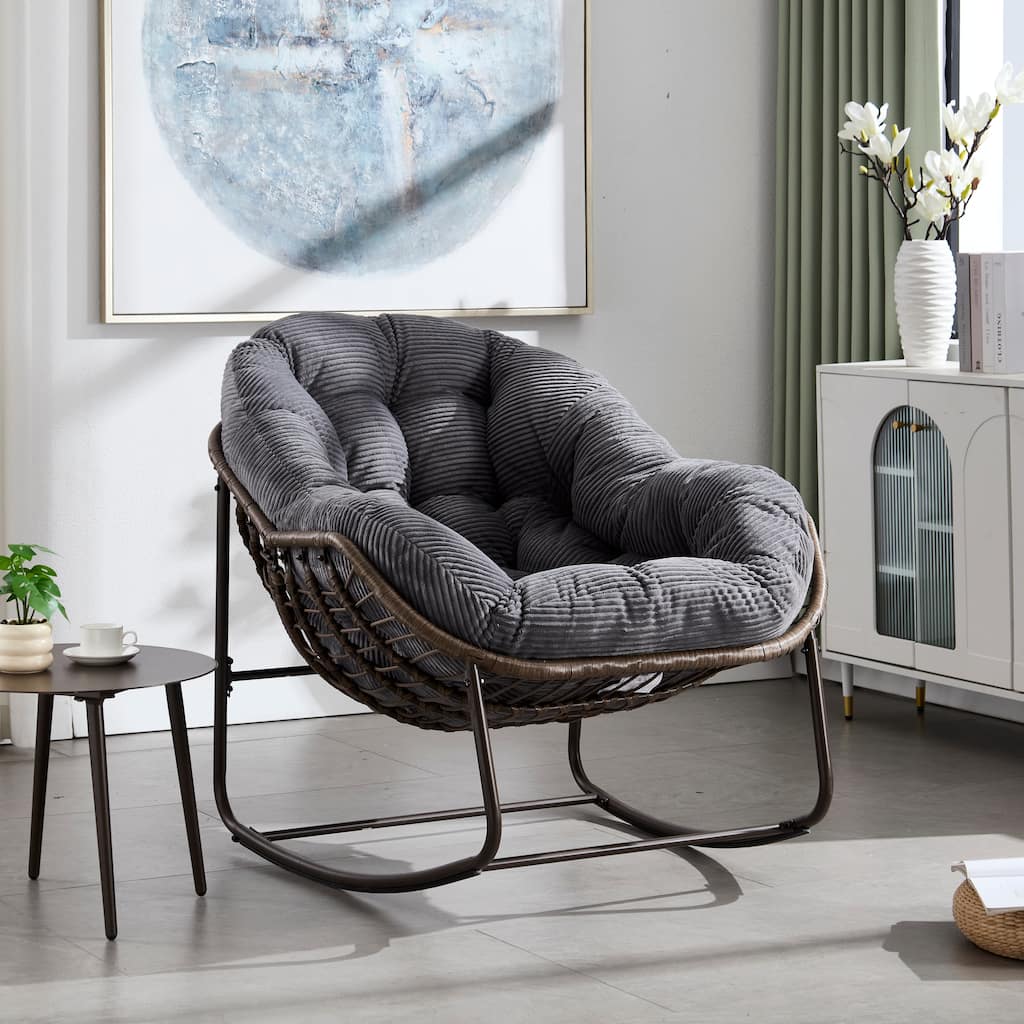 Grey Rocking Chair Side Chair Padded Chair for Living Room, Corner Chair Padded Chair Reception Chair