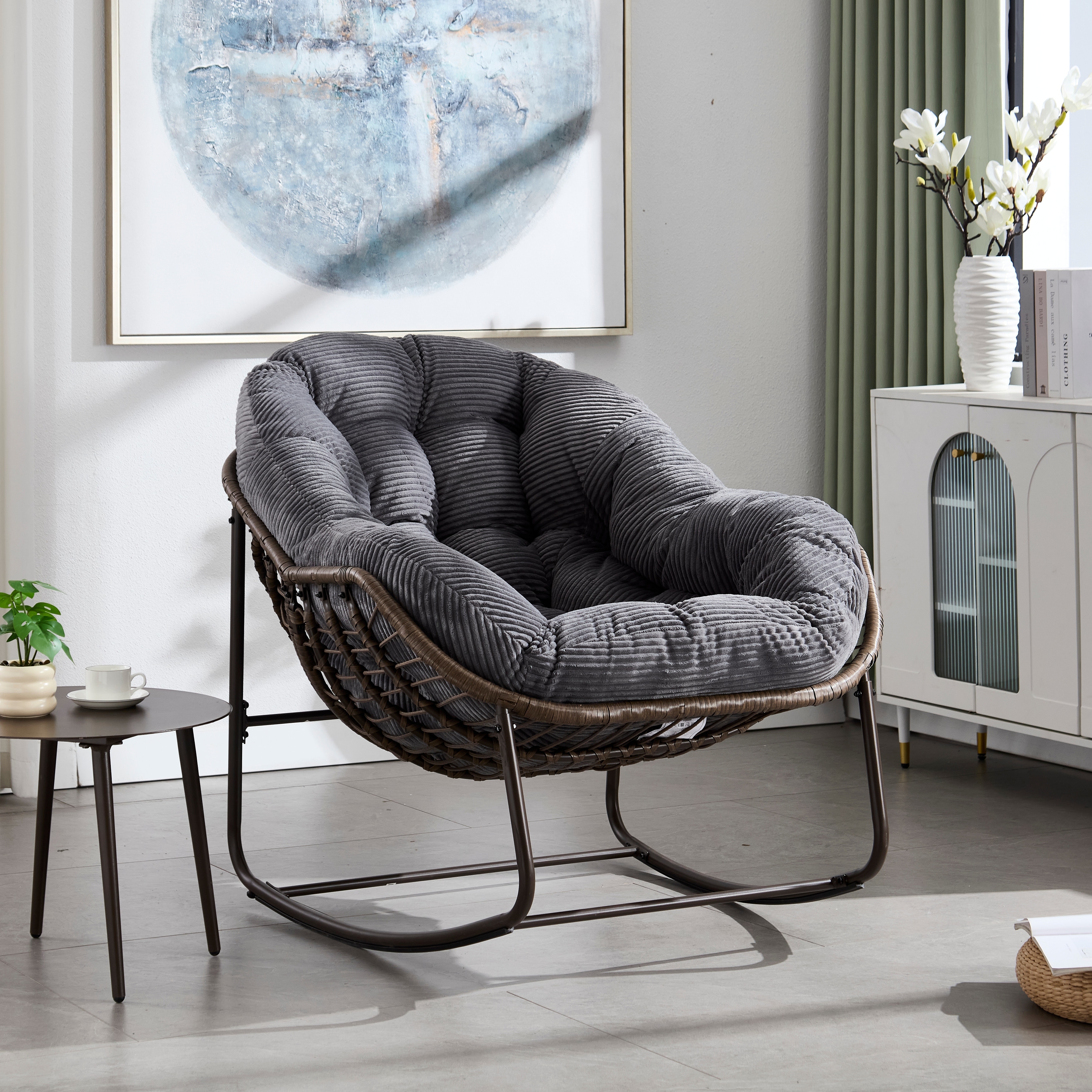 Grey Rocking Chair Side Chair Padded Chair for Living Room, Corner Chair Padded Chair Reception Chair