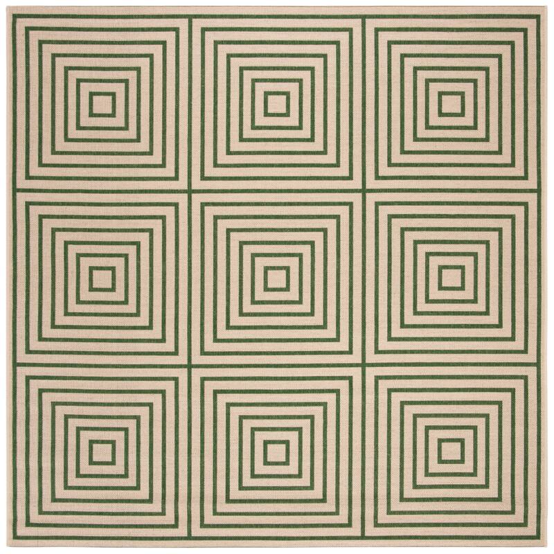 SAFAVIEH Linden Loris Indoor/ Outdoor Waterproof Patio Backyard Rug - 6'7" Square - Cream/Green