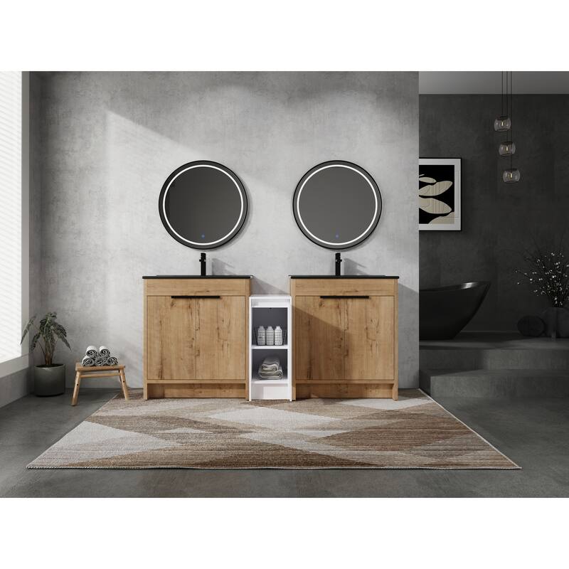 72" Freestanding Bathroom Vanity Set with Adjustable Storage Cabinets, Black Ceramic Sink